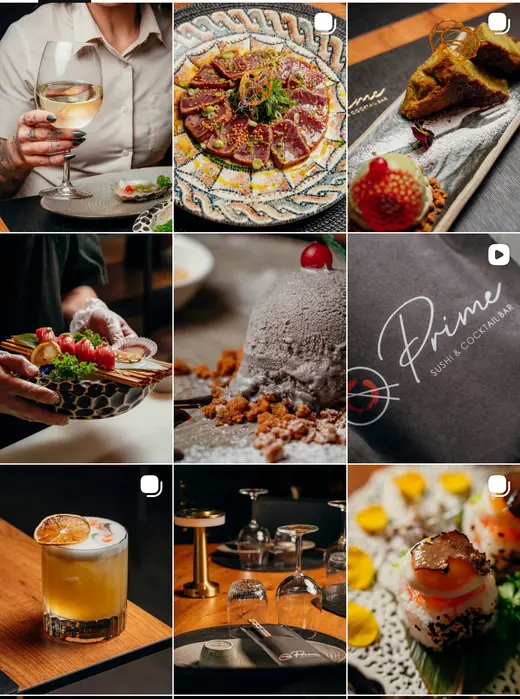 Grelha de publicações do Prime Sushi & Cocktail Bar, com a wild